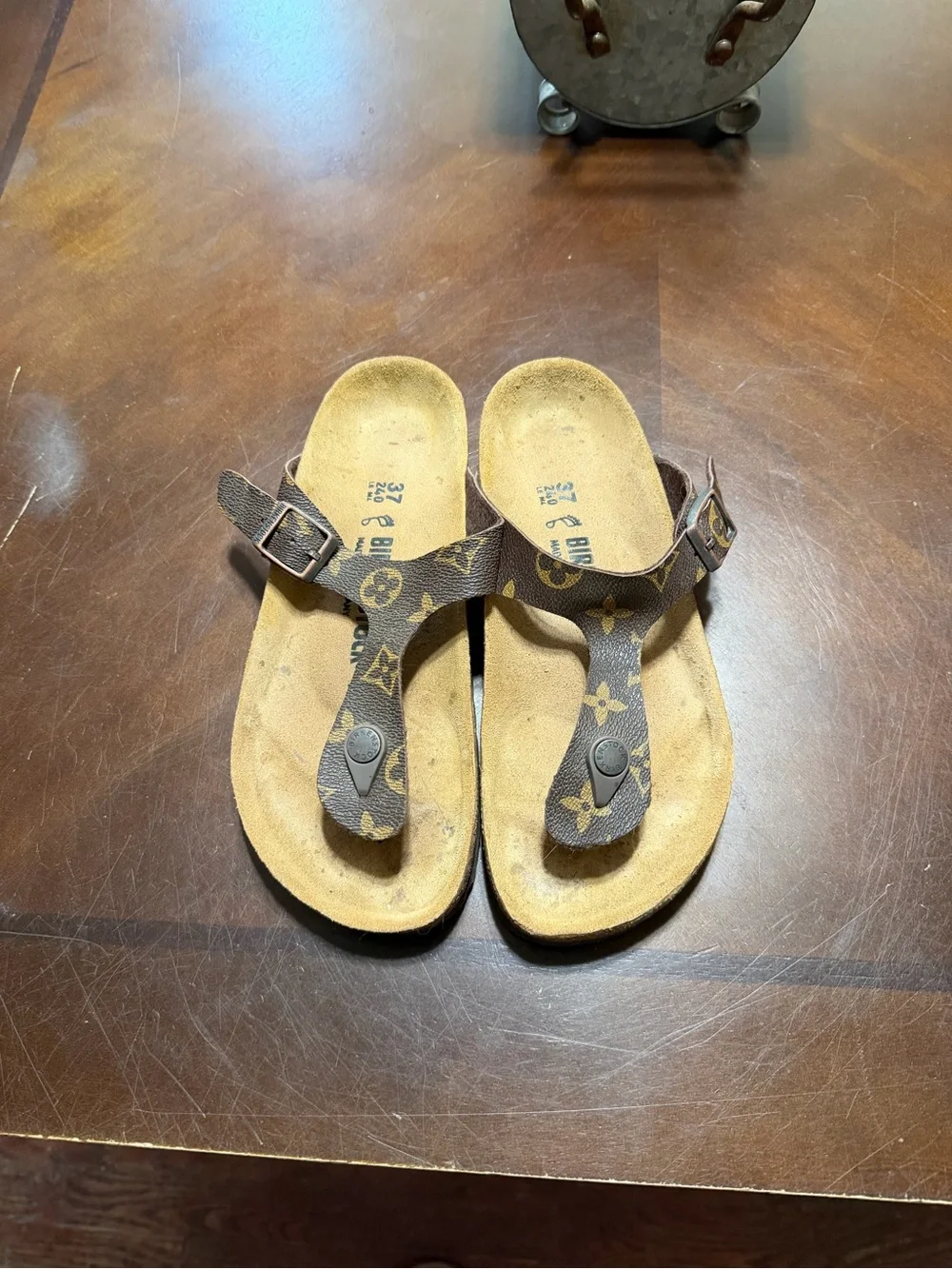 Birkenstock Brown Leather Cork Footbed Thong Sandals